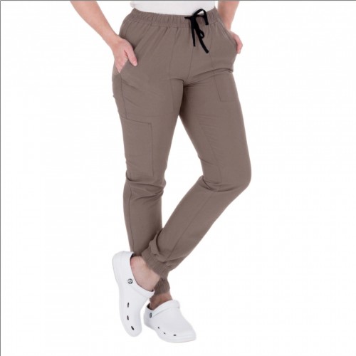 Spodnie medyczne damskie joggery kolor cappucino