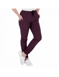 Spodnie medyczne damskie joggery kolor sangria