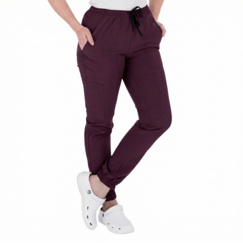 Spodnie medyczne damskie joggery kolor sangria