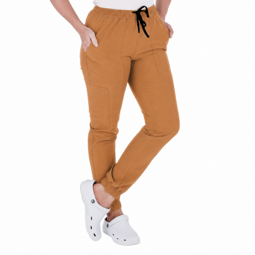 Spodnie medyczne damskie joggery caramel