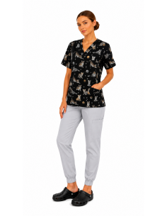 Bluza medyczna bawełna koty szare 2