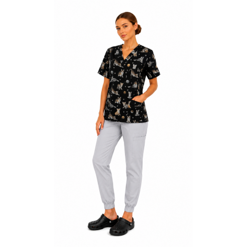 Bluza medyczna bawełna koty szare