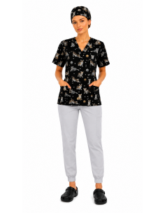 Bluza medyczna bawełna koty szare