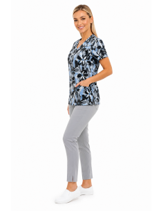 Bluza medyczna damska dzianina w kwiaty 2