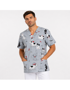 Bluza  medyczna męska  szara w psy