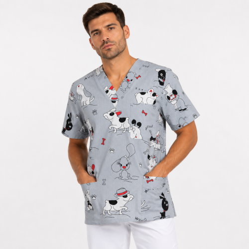 Bluza  medyczna męska  szara w psy